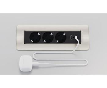 Блок розеток выдвижной горизонтальный (3 розетки, USB-A, USB-C) G4703-2AC Никель+Черный
