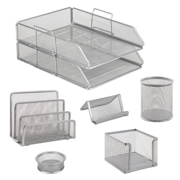 Настольный набор из металла BRAUBERG "Germanium", 7 предметов, серебристый