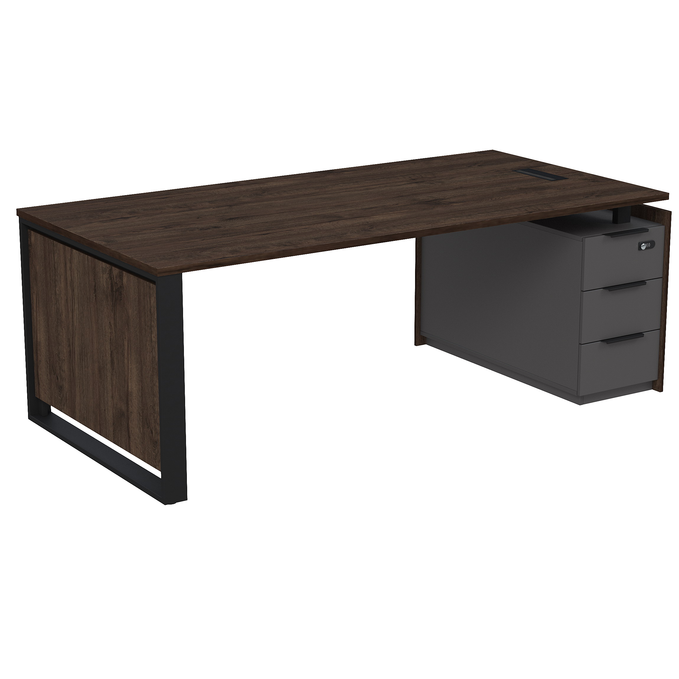 15СОЛУ-КЗ.2010 Стол рабочий с люч, на опорной угл тумбе, с ящ (метаб), с код замком (2060*1030*750)