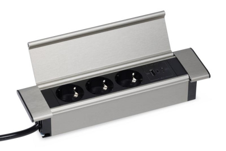Блок розеток с откидной крышкой (3 розетки, USB-A, USB-C) G4103Q-2AC Серебро+Черный
