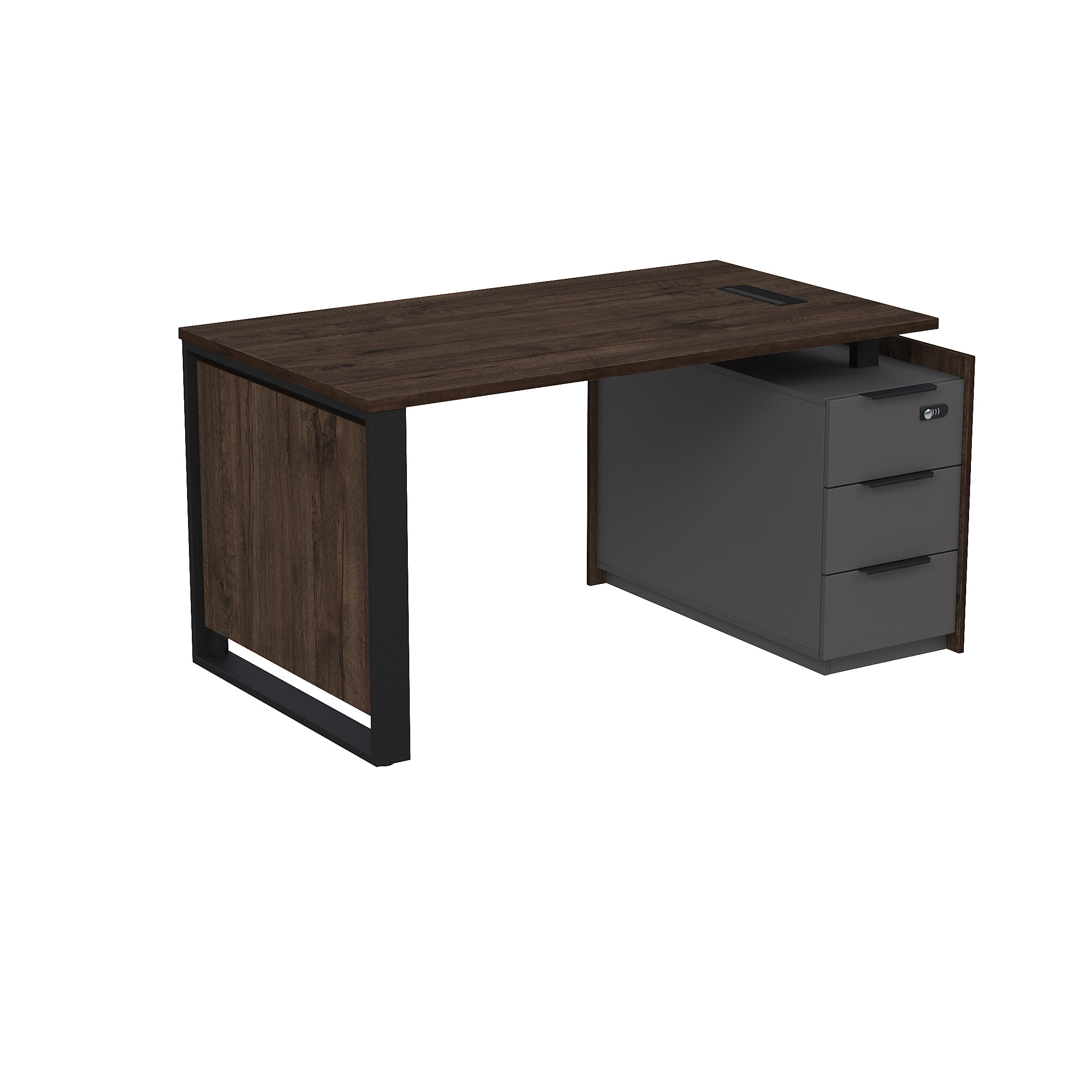 15СОЛУ-КЗ.1408 Стол рабочий с люч, на опорной угл тумбе, с ящ (метаб), с код замком (1460*884*750)