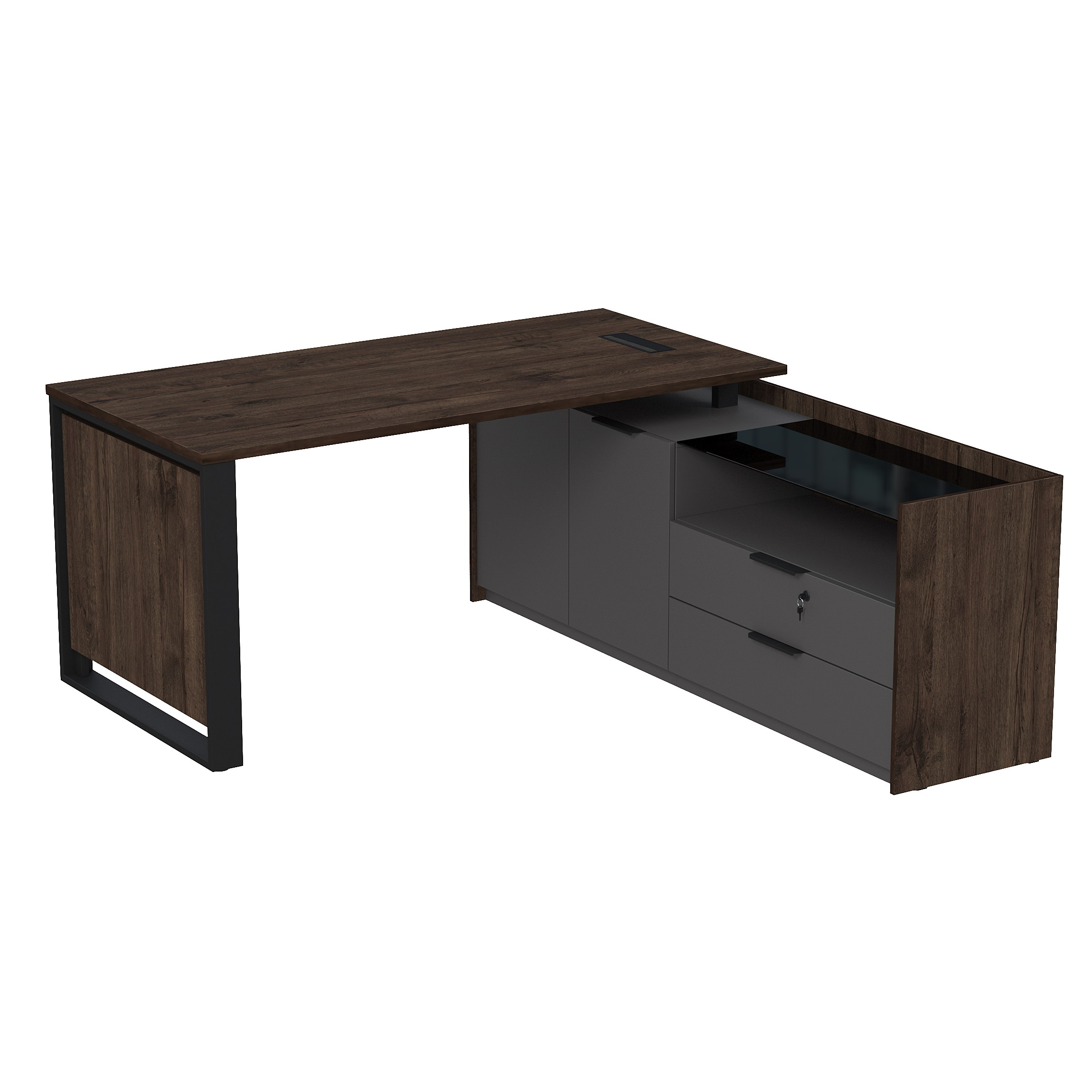 15СОЛД-ШД.1608 Стол рабочий с люч, на опорной двусост тумбе, с ящ, с замком (1660*1768*750)