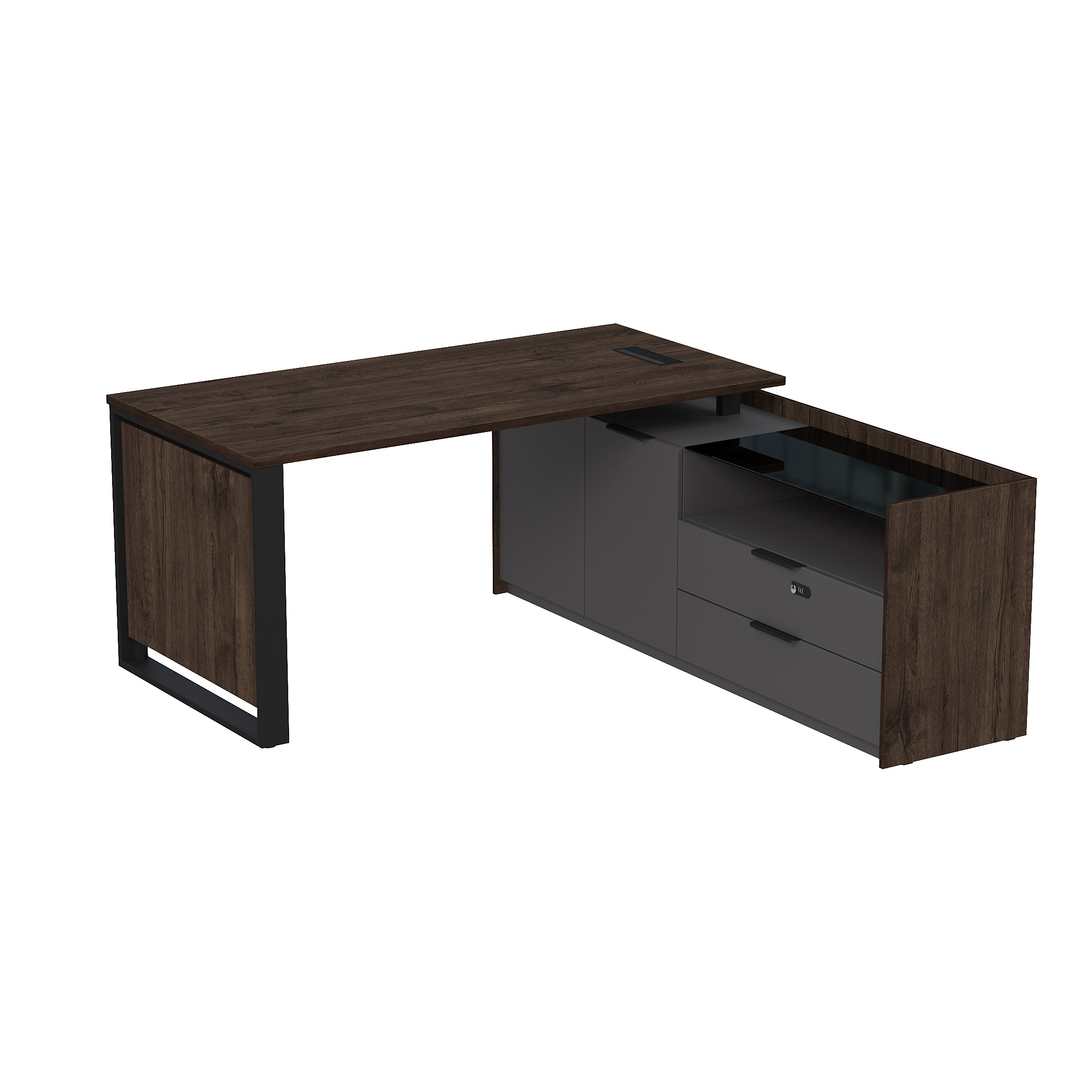 15СОЛД-КЗ-ШД.1608 Стол рабочий с люч, на опорной двусост тумбе, с ящ, с код замком (1660*1768*750)