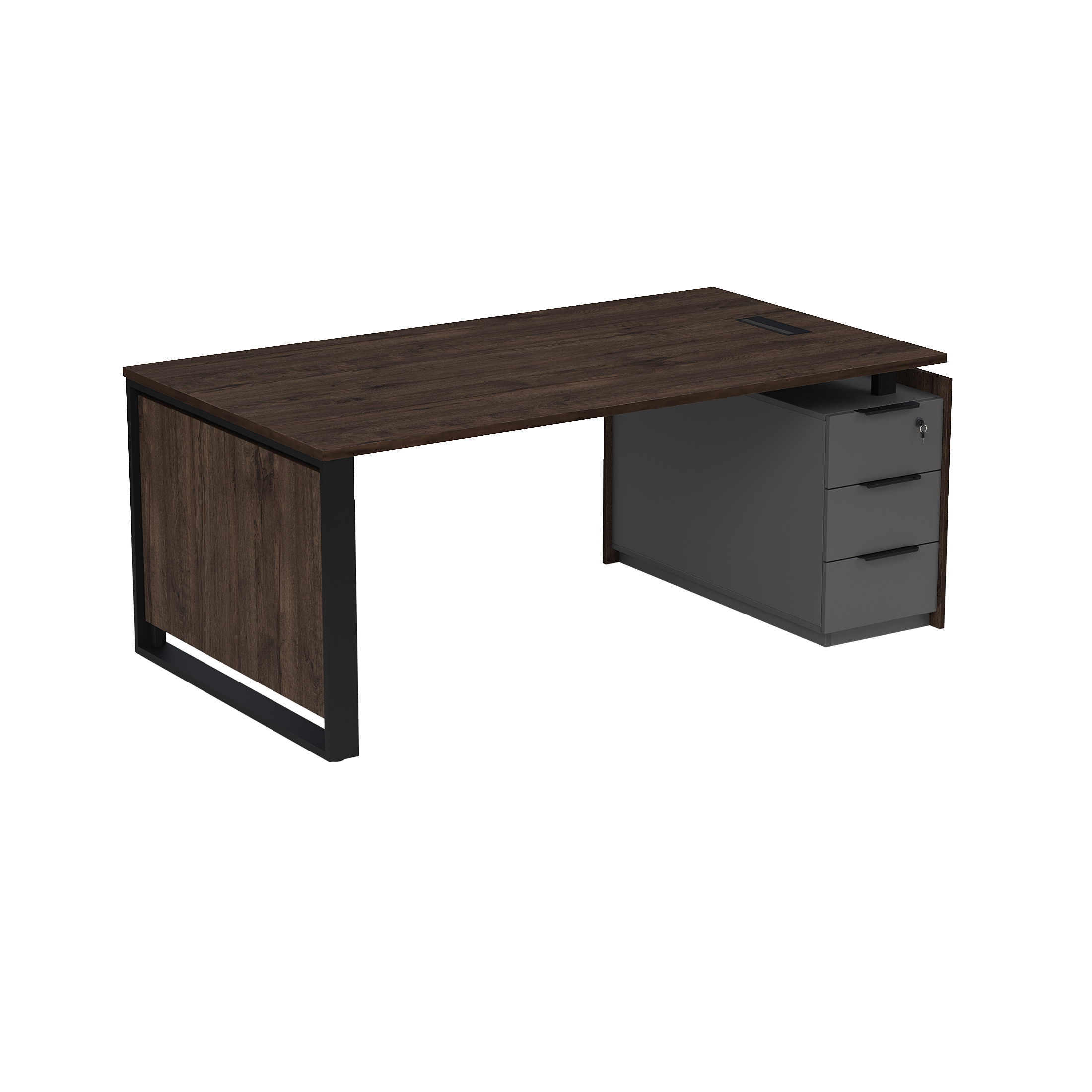 15СОЛУ.2010 Стол рабочий с люч, на опорной угл тумбе, с ящ (метаб), с замком (2060*1030*750)