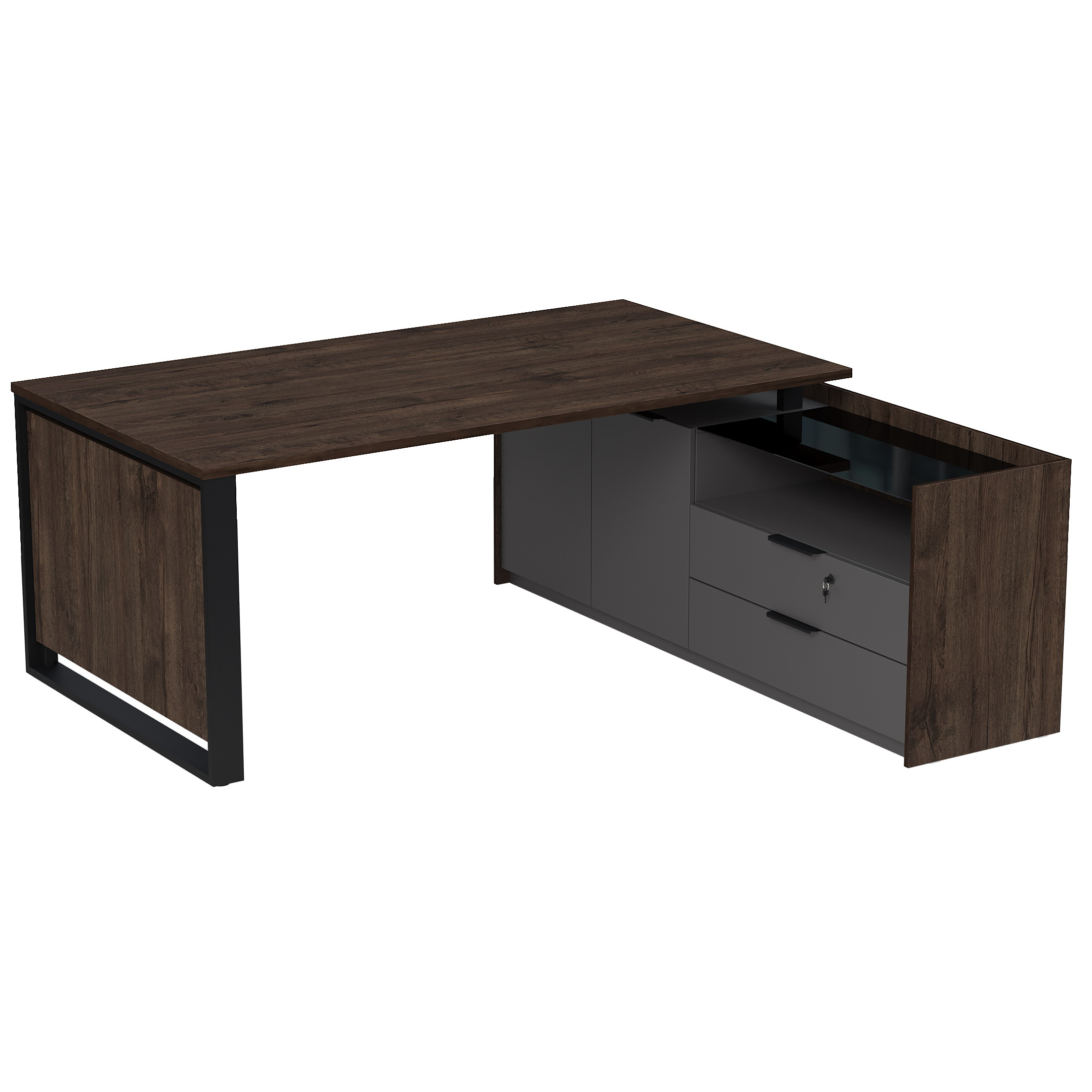 15СОД.1609 Стол рабочий на опорной двусост тумбе, с ящ (метаб), с замком (1660*1768*750)