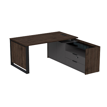 15СОЛД-КЗ-ШД.1609 Стол рабочий с люч, на опорной двусост тумбе, с ящ, с код замком (1660*1768*750)